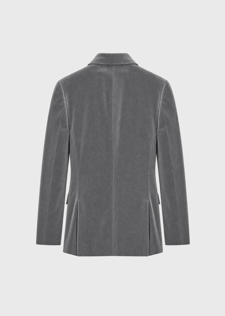 Grey Cotton Velvet 1-Button Peak Phillip Suit - Silver