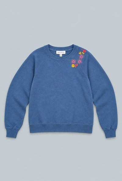 Embroidered Crew Neck Sweatshirt - Deep Blue