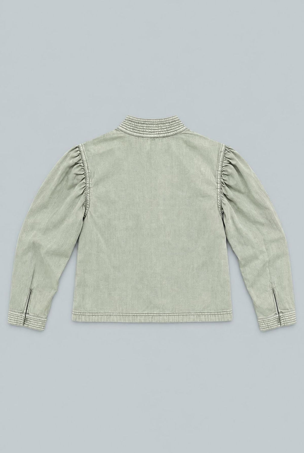 Puff Sleeve Chambray Blouse - Sage - Blouse