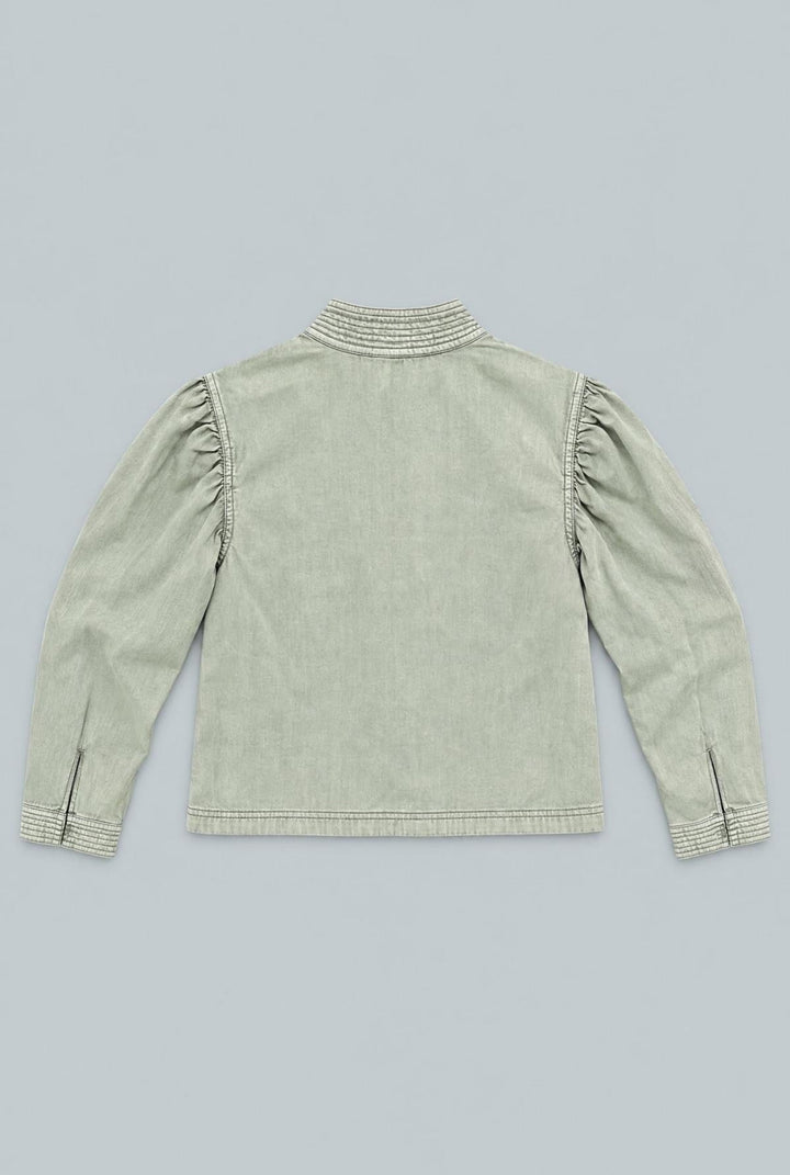Puff Sleeve Chambray Blouse - Sage - Blouse