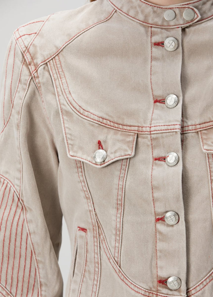 Pure Cotton Faded Motorcycle Denim Jacket - Moon Rock - Jacket