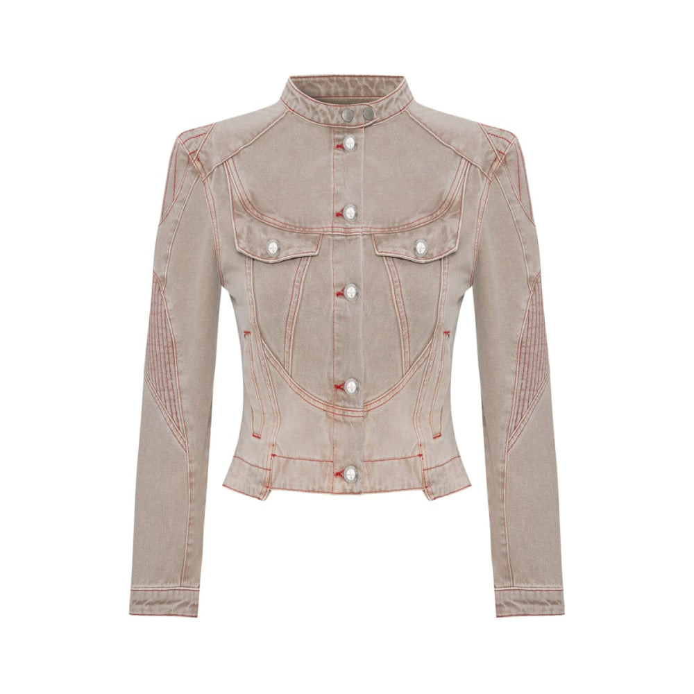 Pure Cotton Faded Motorcycle Denim Jacket - Moon Rock - Jacket
