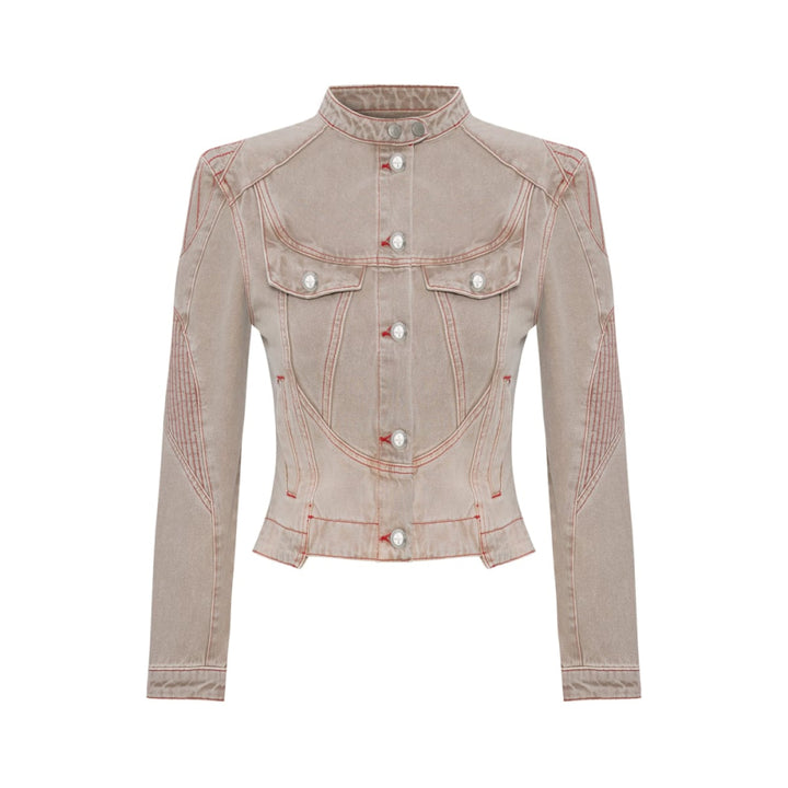 Pure Cotton Faded Motorcycle Denim Jacket - Moon Rock - Jacket