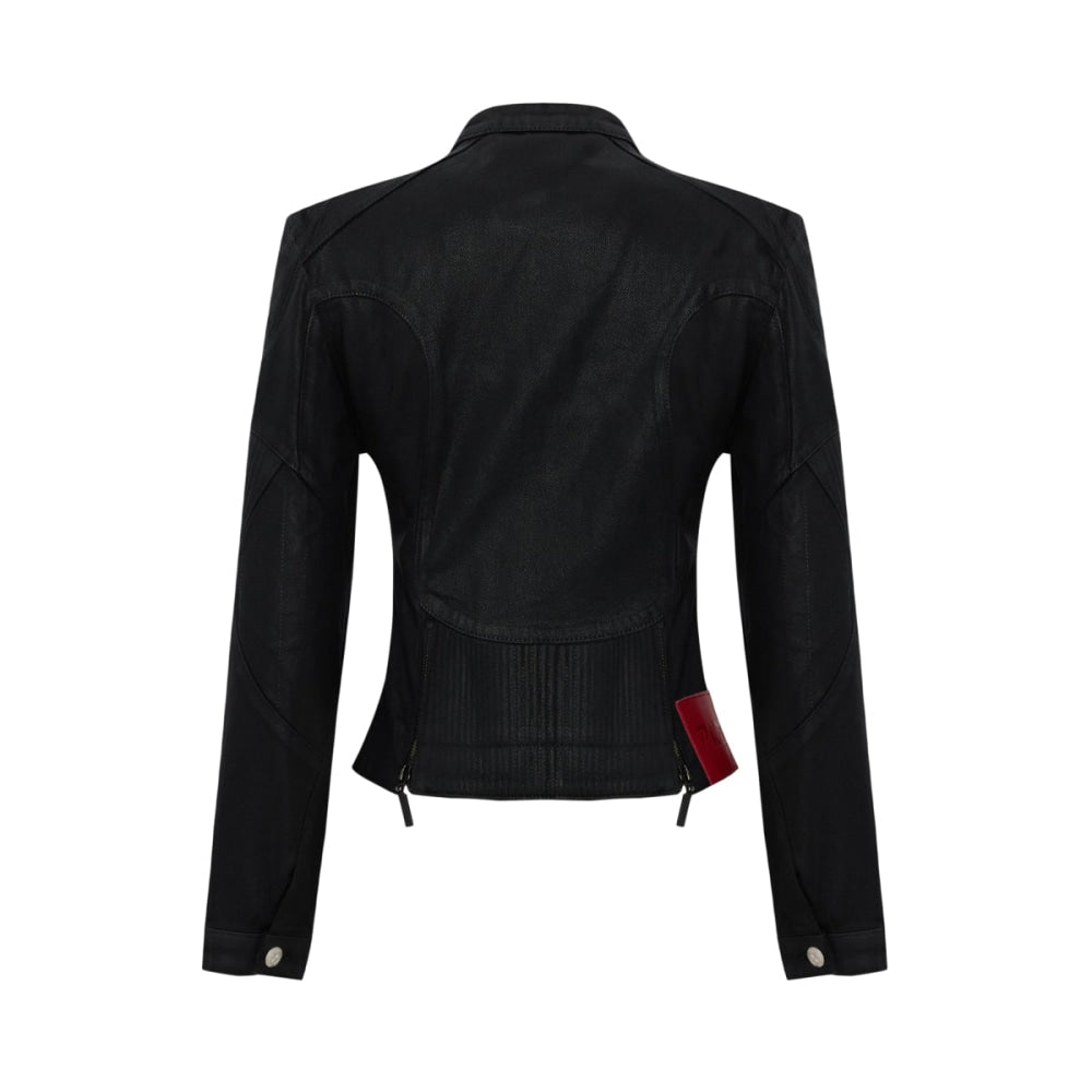 Pure Cotton Shiny Coated Women Denim Jacket - Black - Jacket