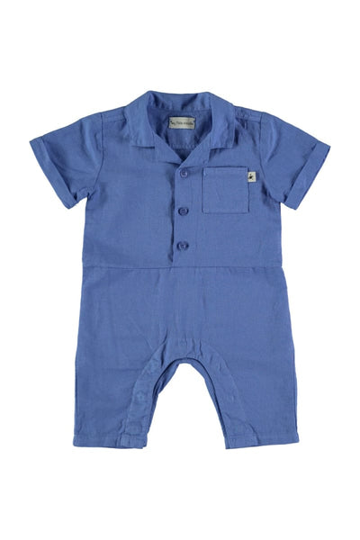 Linen Cotton Baby Jumpsuit - Royal Blue