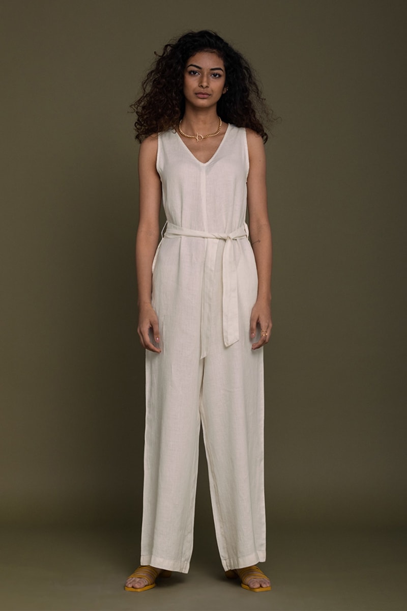 Breakfast In Bed Jumpsuit - Shell Off/White