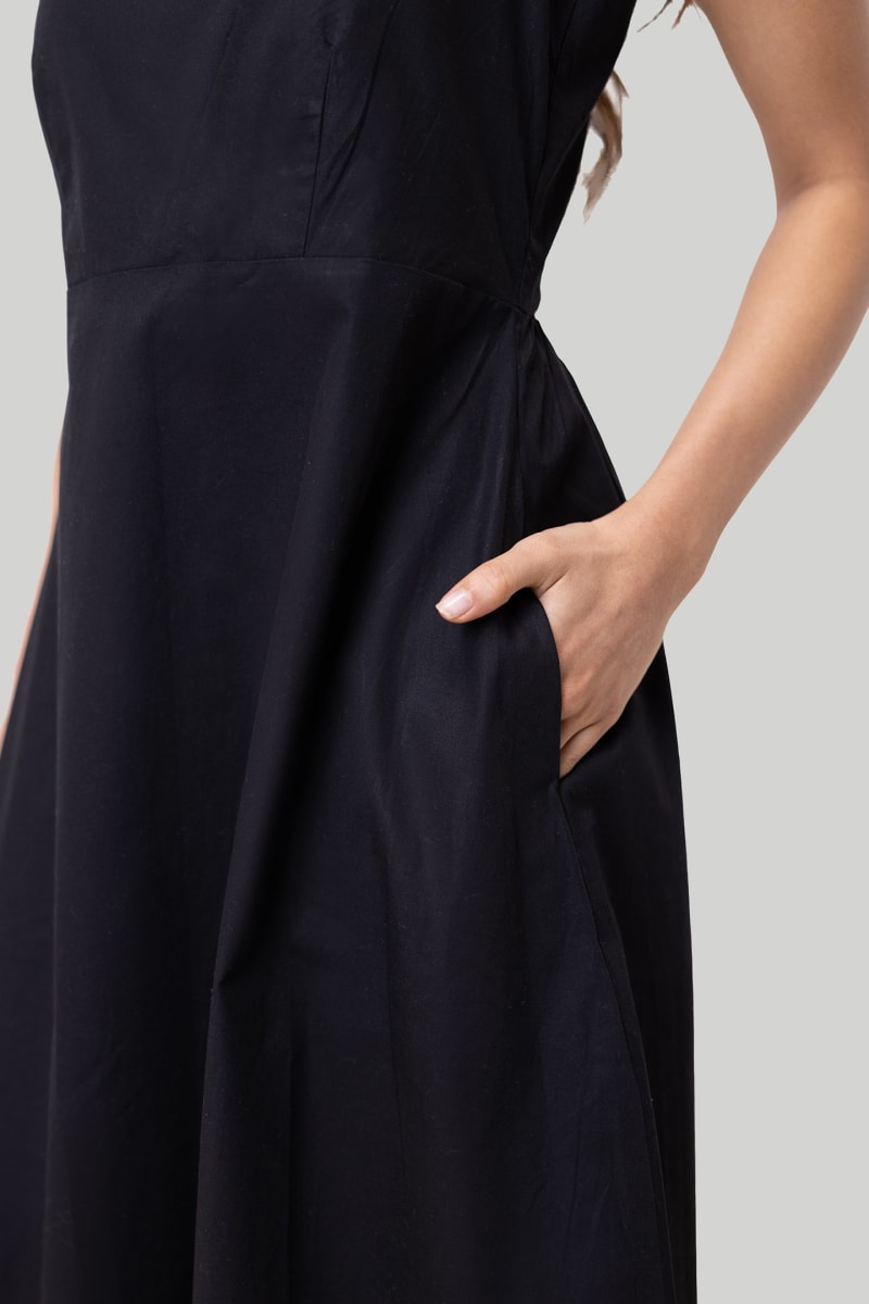 Cross-Back Midi Dress - Black