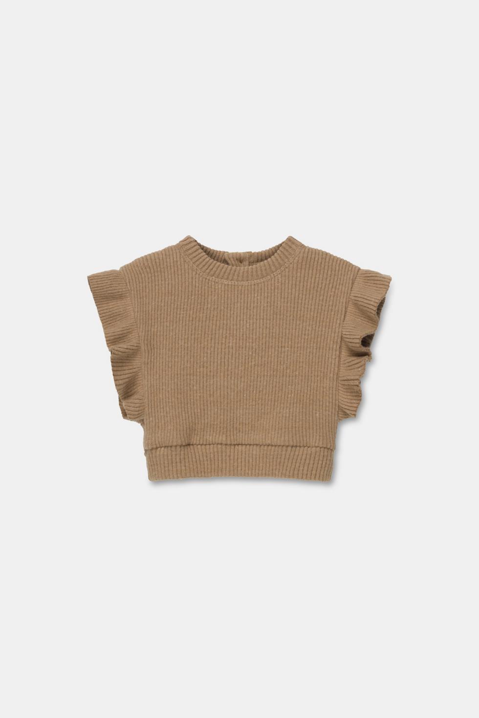 Organic rib baby vest - Camel
