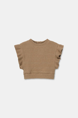 Organic rib baby vest - Camel