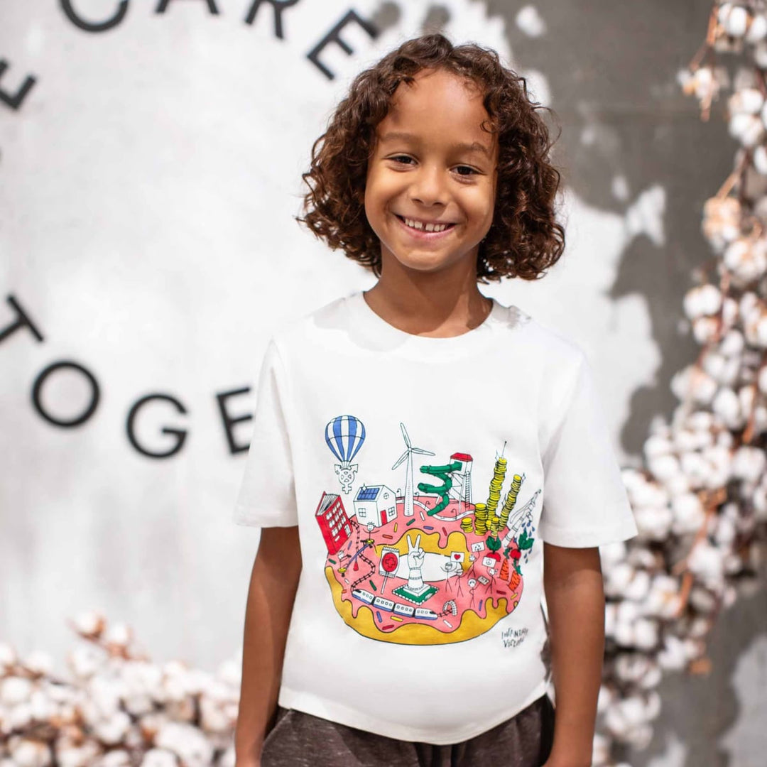 Infographics T-Shirt With Printed Donut For Kids - White