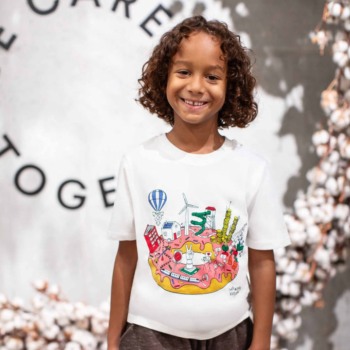Infographics T-Shirt With Printed Donut For Kids - White