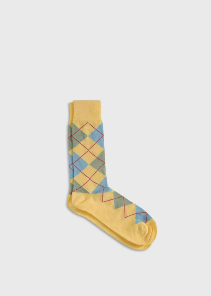 Cotton Blend Arglye Crew Sock - Yellow