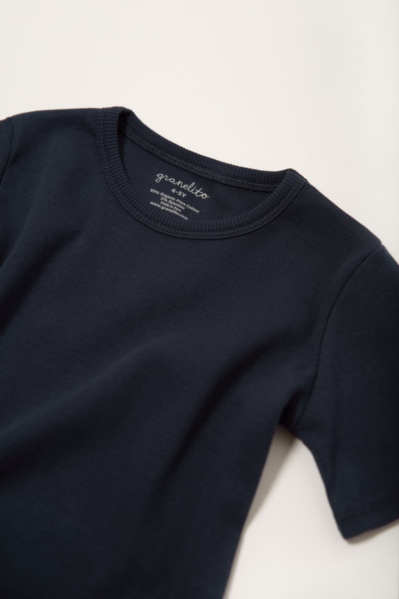 Organic Ribbed T-Shirt - Navy