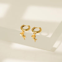 Rose Charm Huggie Drop Hoop Earrings