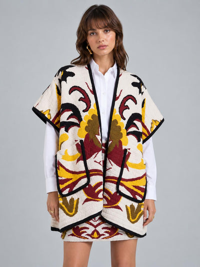 In My Power Knit Scarf Cape - Multicolor Ivory & Red
