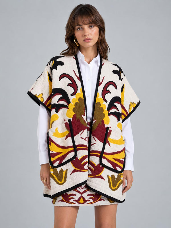 In My Power Knit Scarf Cape - Multicolor Ivory & Red
