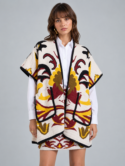 In My Power Knit Scarf Cape - Multicolor Ivory & Red