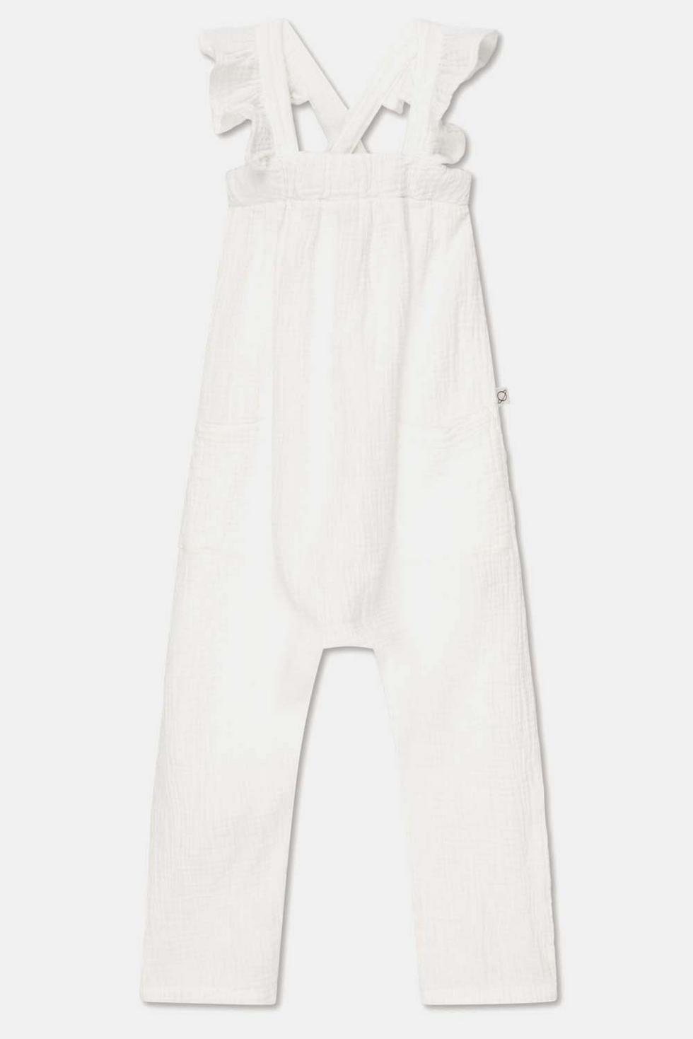 Gauze ruffle overalls - Ivory