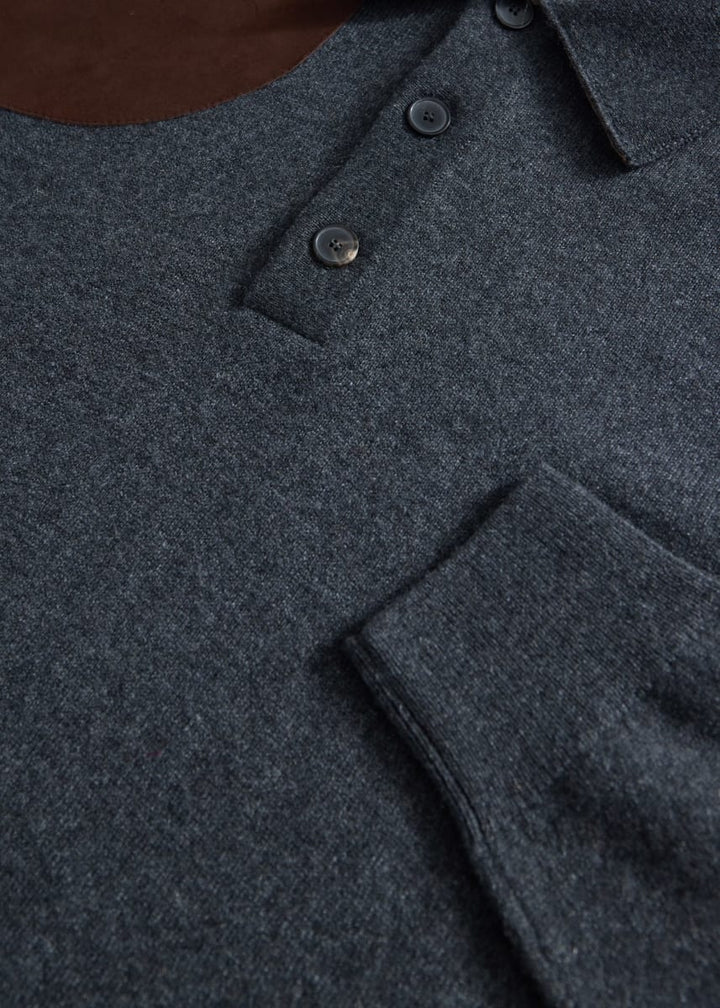 Suede Knit Polo - Grey