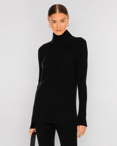 Ribbed Turtleneck Sweater - Black