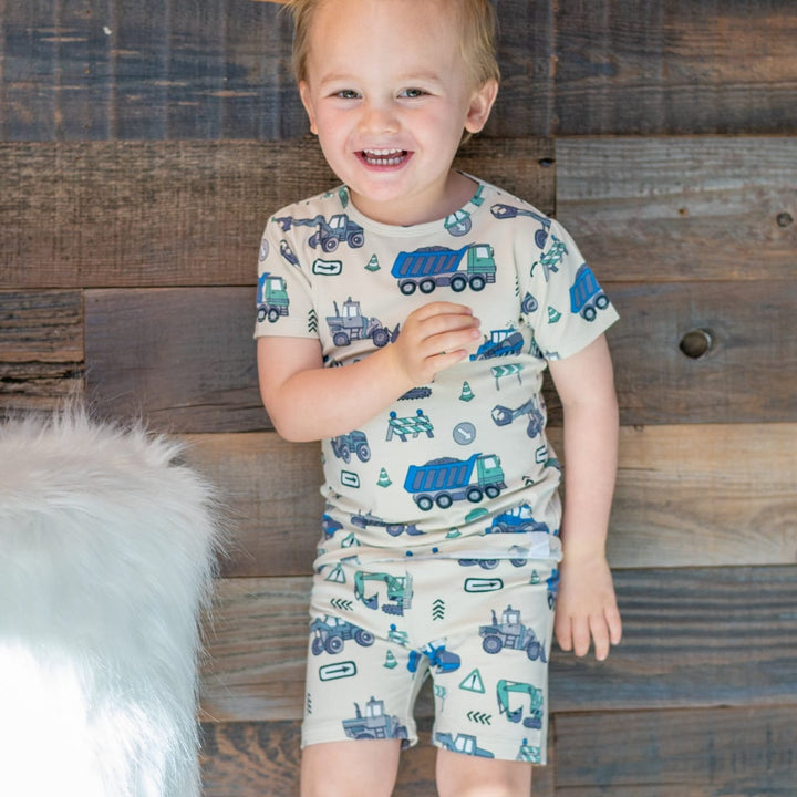 Trucks Diggers Construction Summer Pajama Set - Construction Site