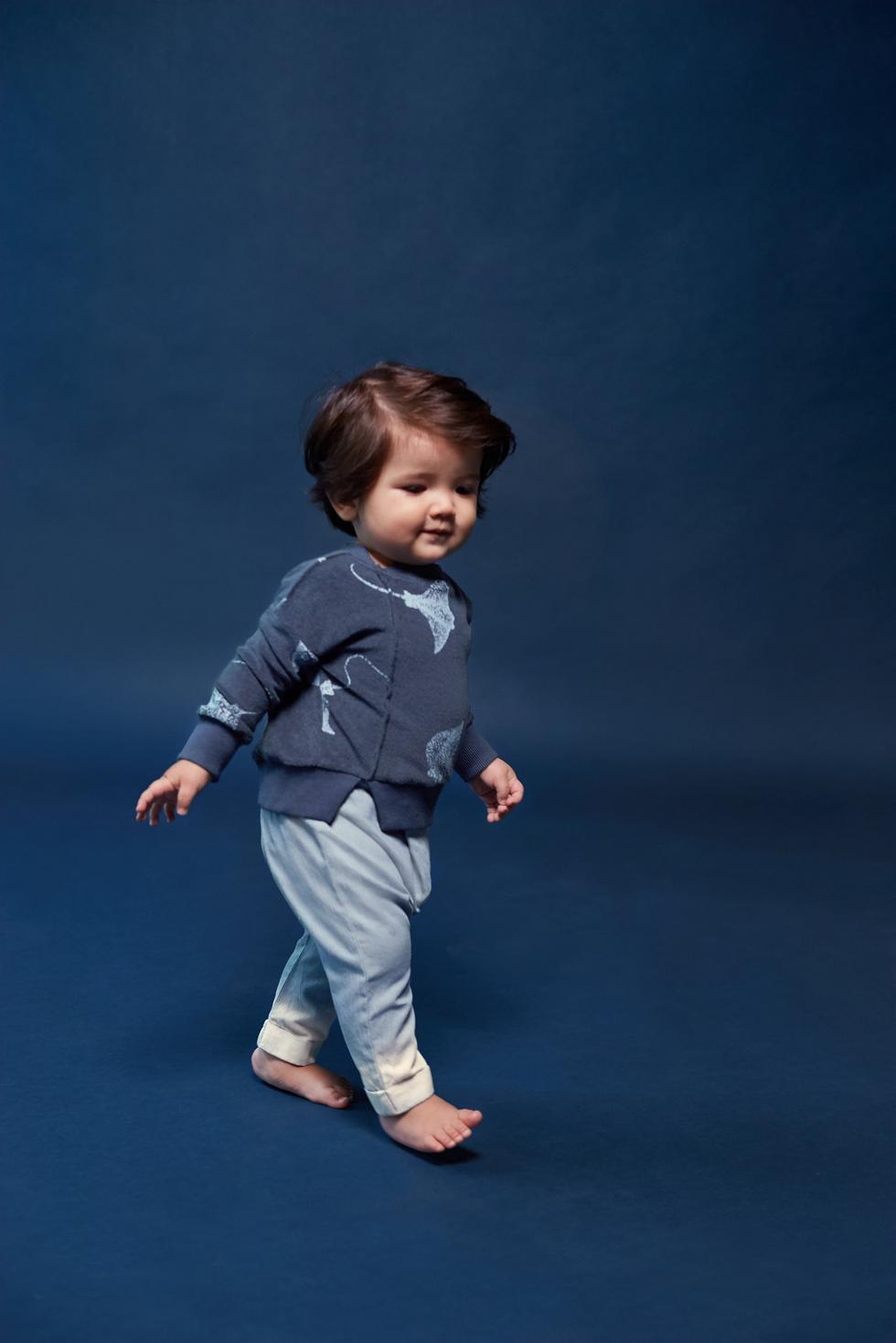 Denim Baby Joggers with Front Pleat - Light Blue
