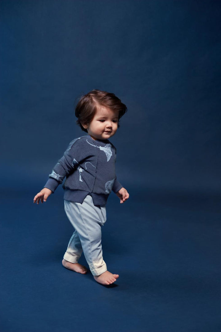 Denim Baby Joggers with Front Pleat - Light Blue