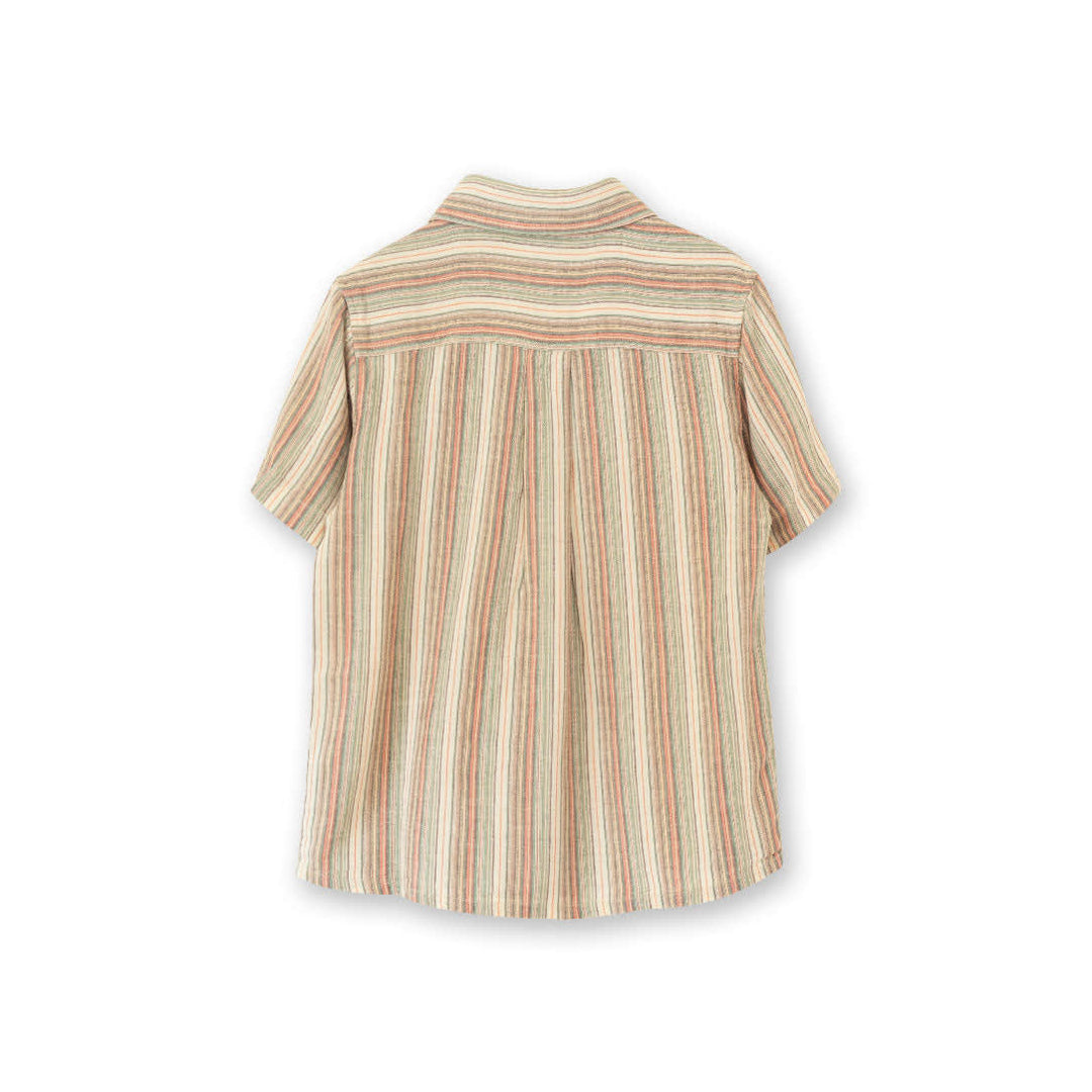 Boys Short Sleeves Collar Shirt - Mint Green Stripe