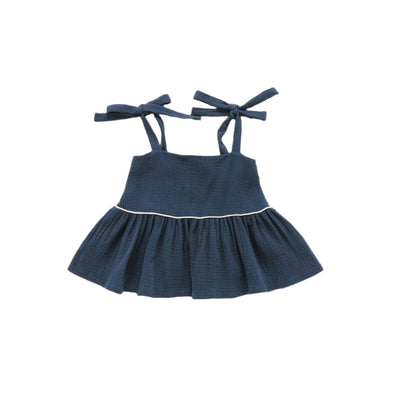 Baby Peplum Top with Ties - Navy