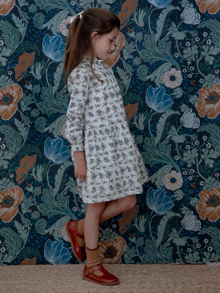 Elisabeth Floral Dress - Blue Grey Flowers