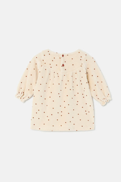 Polka Dot Velour Baby Dress - Stone