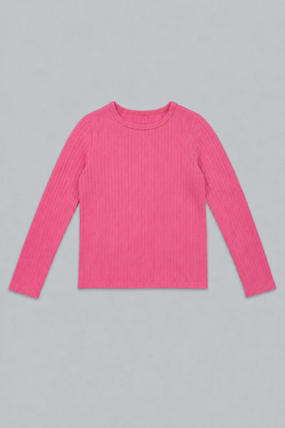 Ribbed Long Sleeve Tee - Pink
