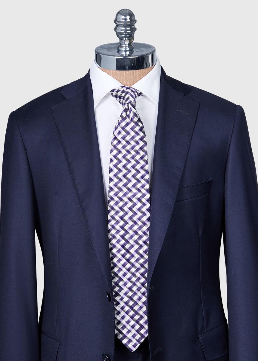 Woven Silk Small Check Tie - Purple