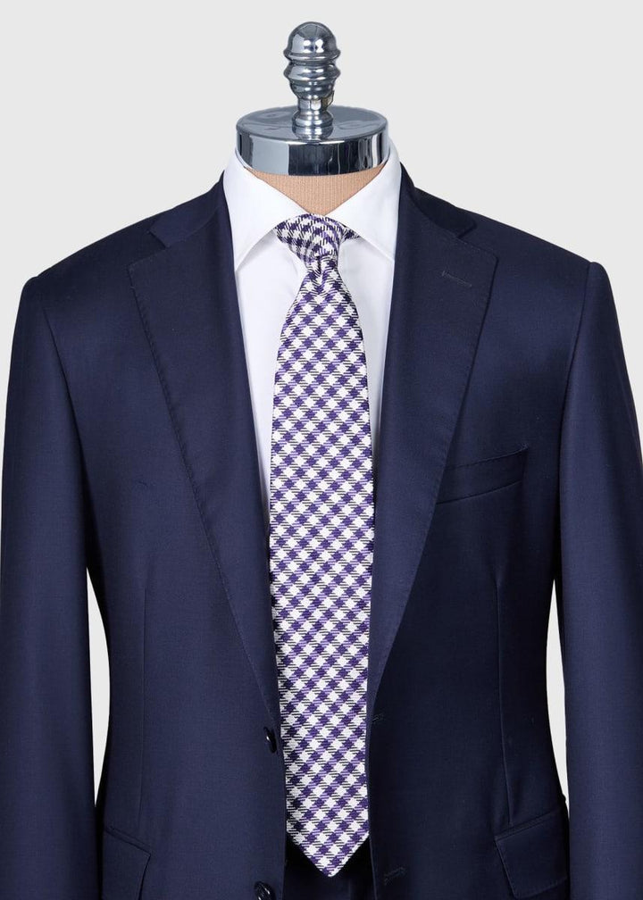 Woven Silk Small Check Tie - Purple