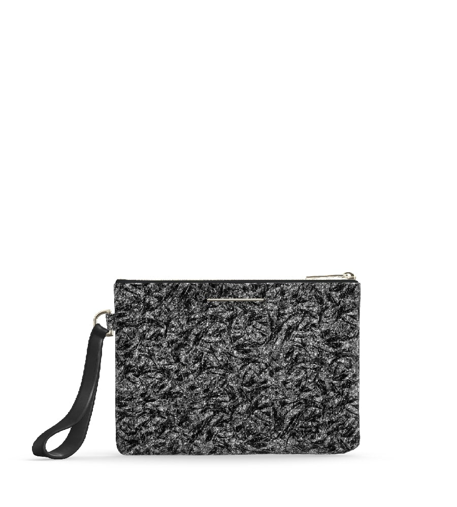 Grace Wristlet - Metallic Silver Leaf/Black