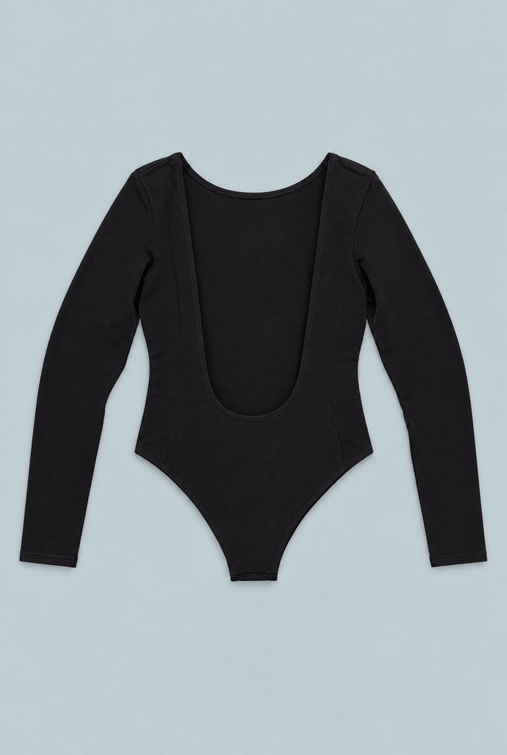 Open Back Long Sleeve Bodysuit - Black