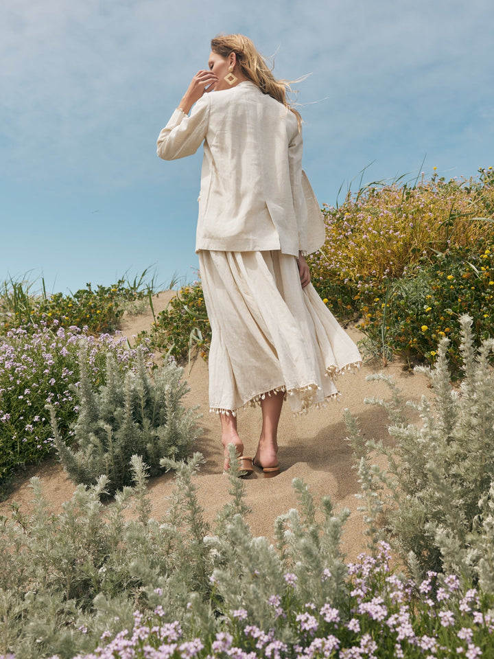 Amber Puka Beaded Fringe Blazer - Light Sand/Puka Shell Fringe