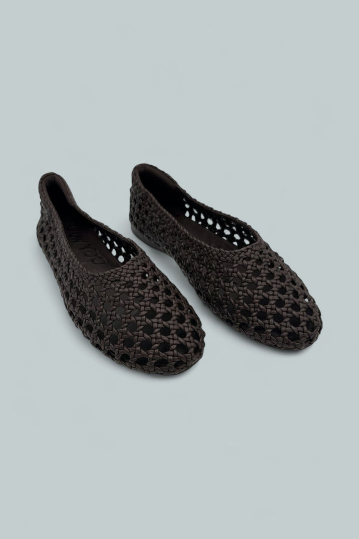 Women's Shira Woven Leather Ballet Flats - Dark Brown