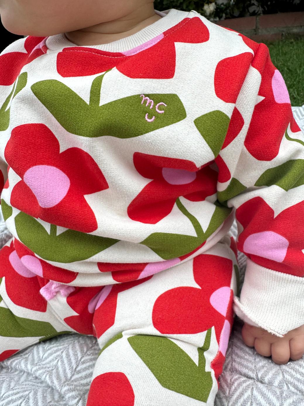 Recycled Cotton Flower Baby Sweatshirt - Petal Pink Flower