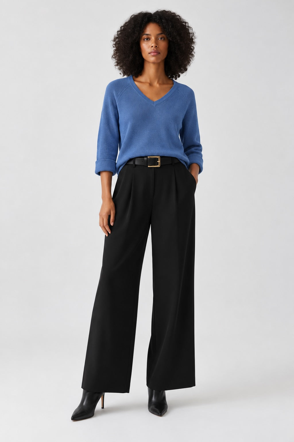 Shaker Knit V - Blue Heather