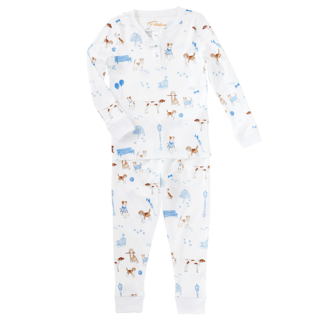 Long Sleeve Pyjama Set - Blue Pawprints in the Park