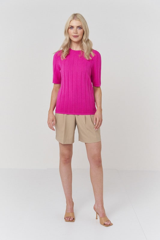 Ottoman Rib Tee - Fuschia