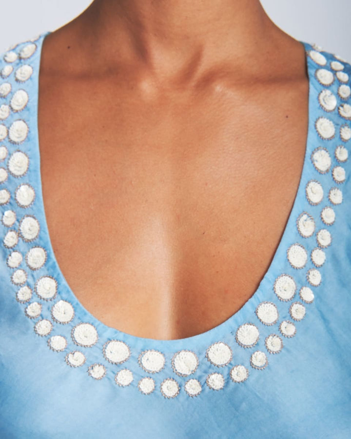 Louise Top - Baltic Sea Blue/White