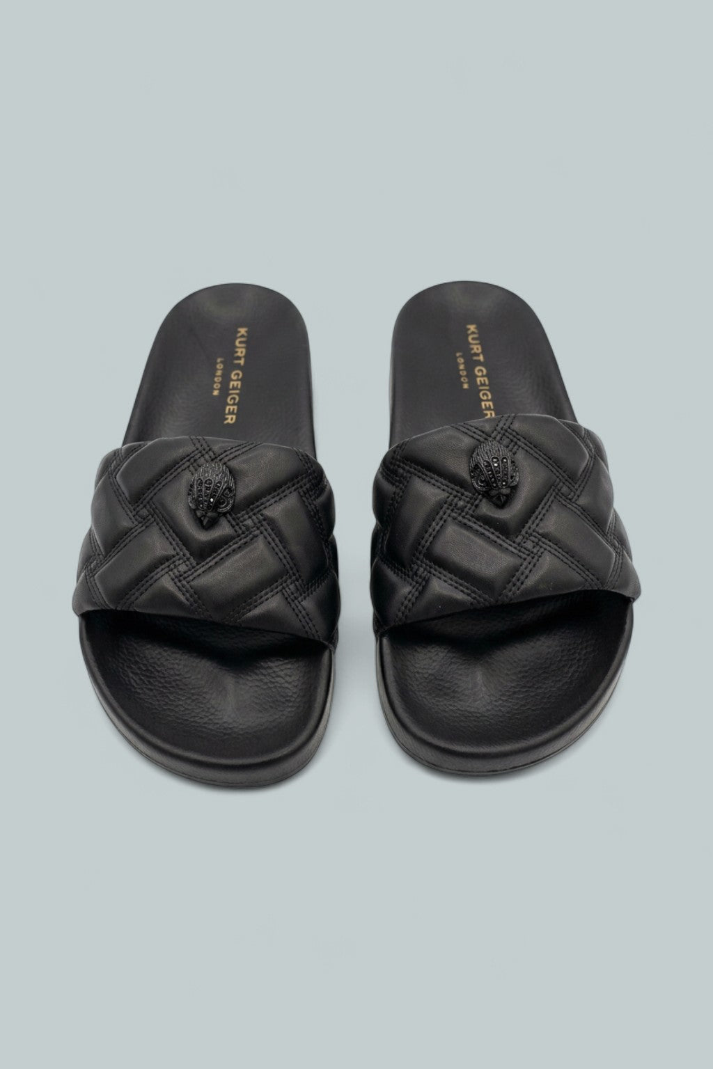 London Meena Eagle Drench Quilted Slide Sandals - Black