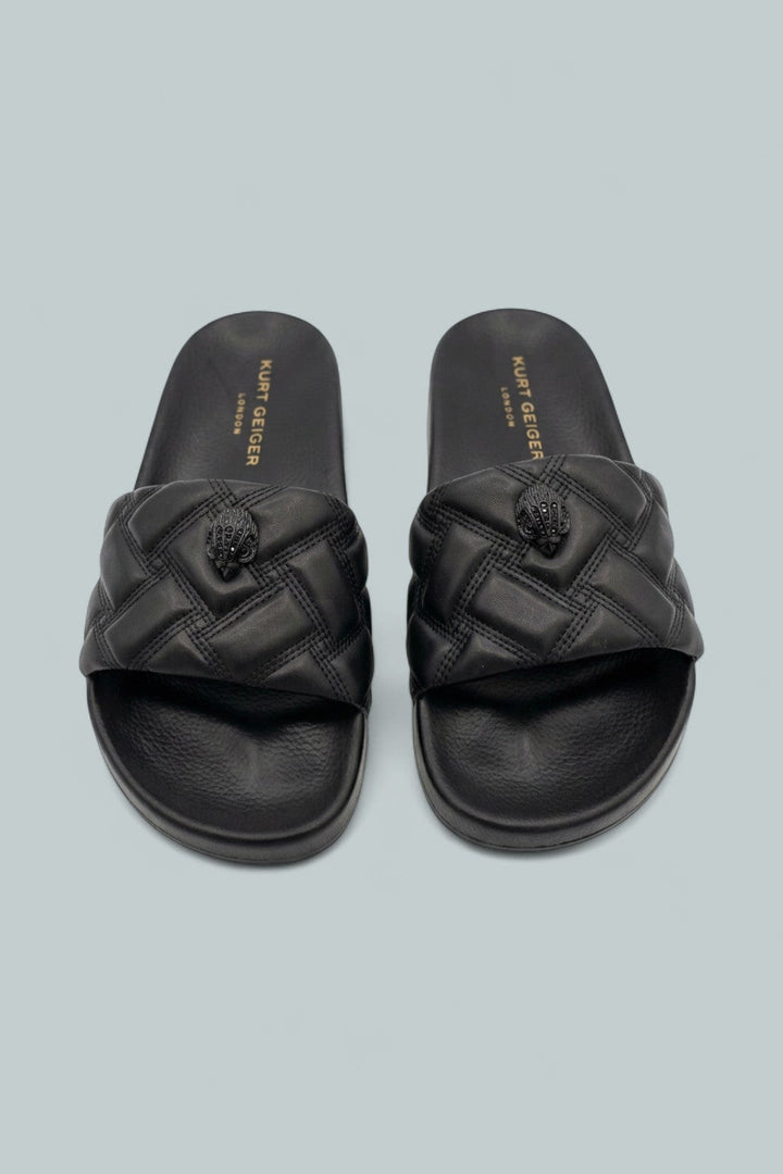 London Meena Eagle Drench Quilted Slide Sandals - Black