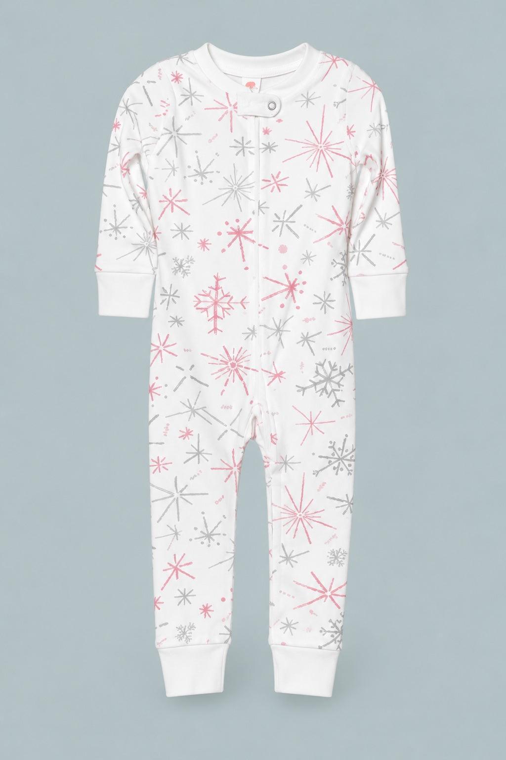 Full Zip Footless Pajama - Pink Snowstorm