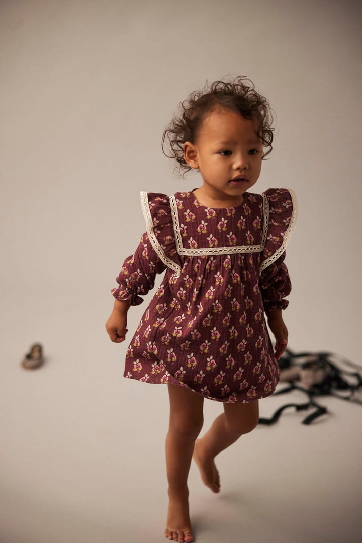 Bloom Textured Baby Dress Burgundy