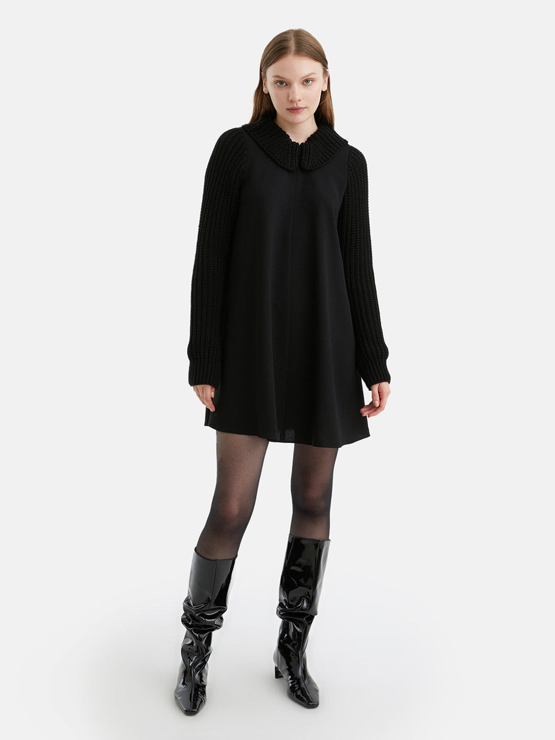 Knit Details Dress - Black
