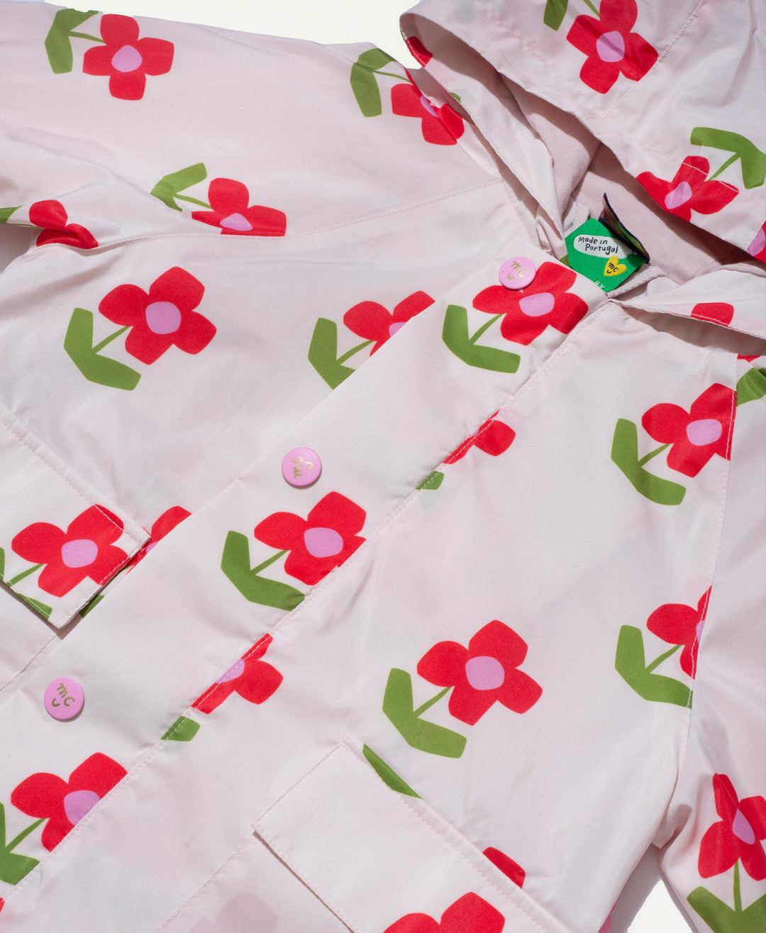 Recycled Fabric Flower Baby Raincoat - Pink Petal Floral