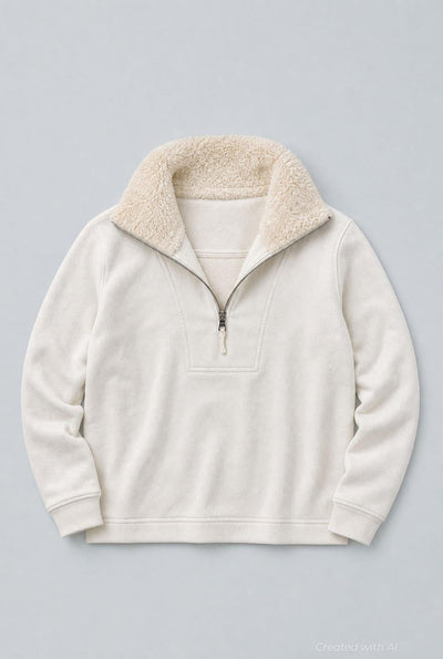 Quarter Zip Sherpa Collar - Ivory - Crewneck Sweatshirt
